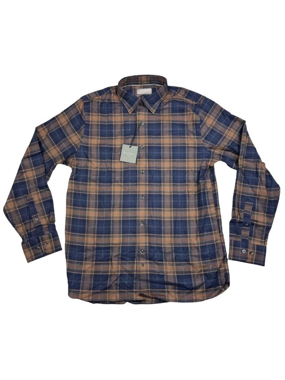 NEW Hickey Freeman Men's Flannel Button Flannel Shirt Blue/Brown Plaid • Large - Picture 2 of 10